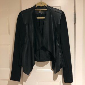 Black Faux Leather Jacket with Draped Front
